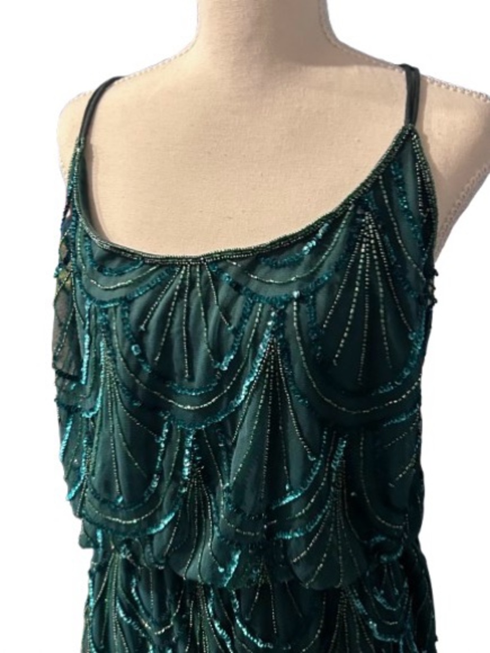 NWT Shorts Romper Beaded Dark Green ANGIE Illusion Sheer Sparkly New Shorts - Picture 10 of 16